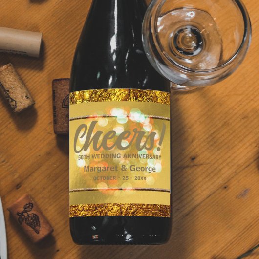Gouden Folie Luxe Glam 50e Bruiloft Jubileum Wijn Etiket