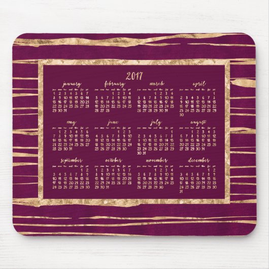 Gouden Folie Magenta Jaarlijkse Kalender 2017 Muis Muismat (Voorkant)