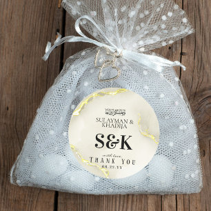 Gouden Folie Marmeren Textuur Islamitische bruilof Ronde Sticker