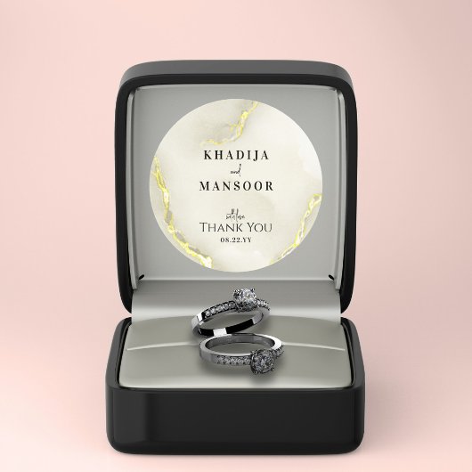 Gouden Folie Marmeren Textuur Trouwen Dank u voor Ronde Sticker