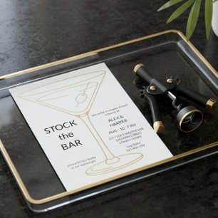 Gouden Folie Martini Minimalistische Bar Douche Uitnodiging