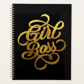 Gouden folie Meisje Boss Typografie Zwart Planner (Voorkant)