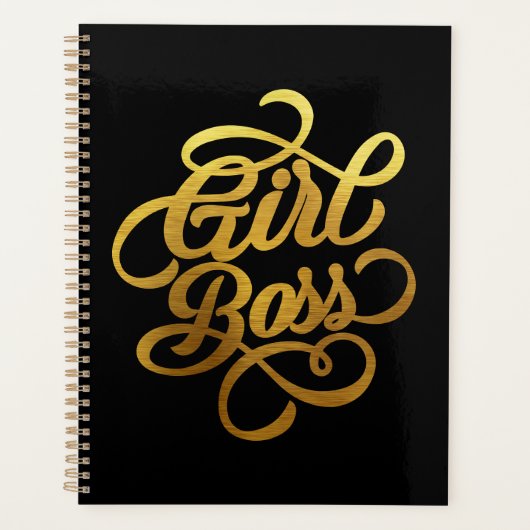 Gouden folie Meisje Boss Typografie Zwart Planner (Voorkant)