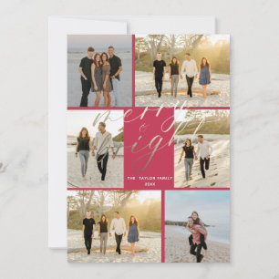 Gouden folie met roze geplakt vrolijk en helder feestdagenkaart