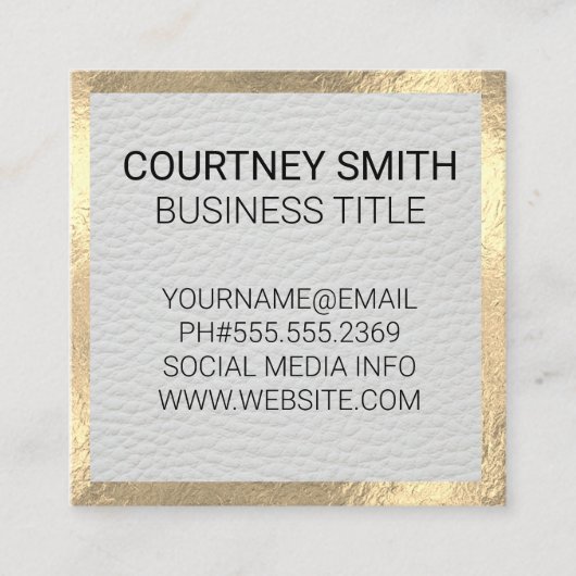 Gouden Folie Metalen Afwerking Witte Leer Vierkante Visitekaartje (Voorkant)