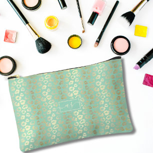 Gouden folie Mint Groene Luipaard Print Monogramme Etui