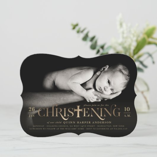 Gouden folie Modern Bold Cross doopsel Religieus Kaart (Staand voorkant)