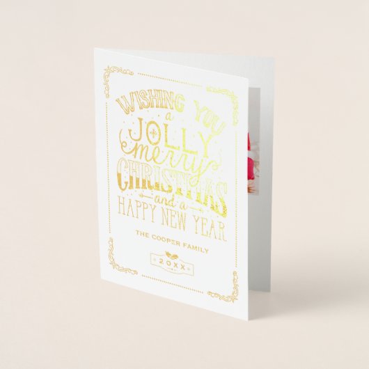 Gouden folie Modern Vrolijk Kerstfeest Gelukkig Ni Folie Kaarten (Voorkant)