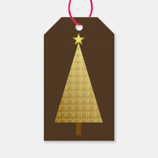 Gouden folie moderne kerstboom cadeaulabel (Voorkant)