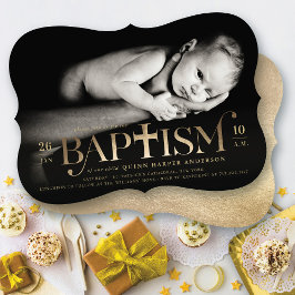 Gouden folie Moderne Klassieke Bold Cross Doop Fot Kaart