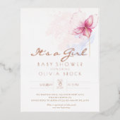 Gouden folie moderne meisje baby shower uitnodigin folie uitnodiging briefkaart (Voorkant)