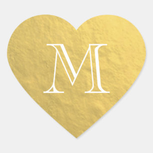 Gouden Folie Monogram Bruiloft Hart Sticker