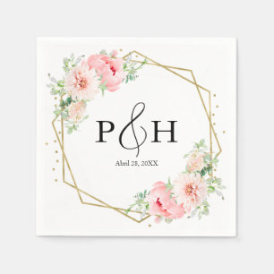 Gouden folie Monogram Geometrische bloemenbruiloft Servet