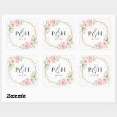 Gouden folie Monogram Geometrische bloemenbruiloft Vierkante Sticker (Vel)