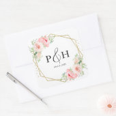 Gouden folie Monogram Geometrische bloemenbruiloft Vierkante Sticker (Envelop)