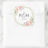 Gouden folie Monogram Geometrische bloemenbruiloft Vierkante Sticker (Tas)