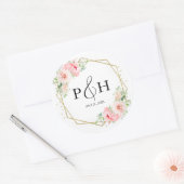 Gouden folie Monogram Geometrische Blush Bloemen B Ronde Sticker (Envelop)