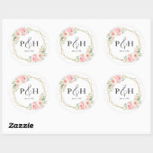 Gouden folie Monogram Geometrische Blush Bloemen B Ronde Sticker (Vel)