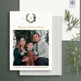 Gouden Folie Monogram Krans Crest Foto Vakantiekaa Uitnodiging