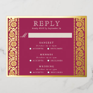 Gouden Folie Multi-Event Florale Trouw-RSVP-Kaart Uitnodiging Briefkaart