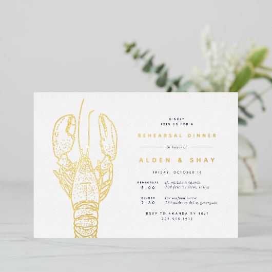 Gouden Folie Nautilus Kreeft Oefen Diner Folie Uitnodiging (Staand Voorkant)