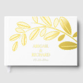 Gouden folie olijftak Mediterrane witte bruiloft Gastenboek (Voorkant)