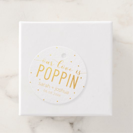Gouden folie Onze liefde is Poppin bruiloft Bedankjes Labels (Met doos)