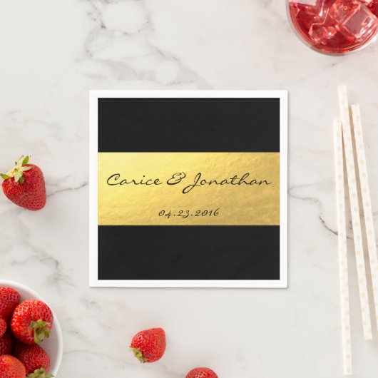 Gouden folie op zwarte luxe bruiloft servet (Insitu)