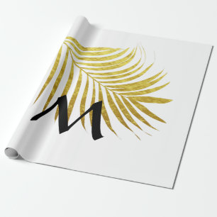Gouden Folie Palmblad Tropische Gegraveerde Initia Cadeaupapier