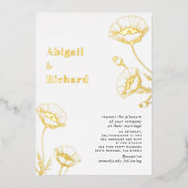 Gouden folie papavers wilde bloemen bloemenbruilof folie uitnodiging (Voorkant)