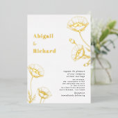 Gouden folie papavers wilde bloemen bloemenbruilof folie uitnodiging (Staand Voorkant)