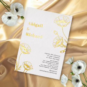 Gouden folie papavers wilde bloemen bloemenbruilof uitnodiging
