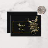 Gouden folie Peacock Bird Dank u kaart Notitiekaartje (Voorkant / Achterkant in situ)