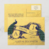 Gouden Folie Peacock Bruiloft Dank u Briefkaart (Voorkant / Achterkant)