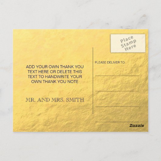 Gouden Folie Peacock Bruiloft Dank u Briefkaart (Achterkant)