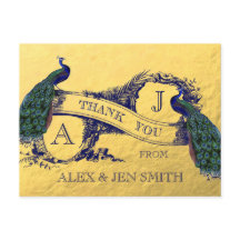 Gouden Folie Peacock Bruiloft Dank u Briefkaart