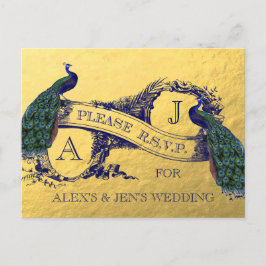 Gouden Folie Peacock Bruiloft RSVP Briefkaart