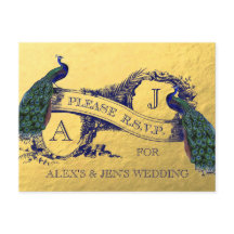 Gouden Folie Peacock Bruiloft RSVP Briefkaart