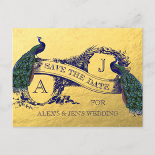 Gouden Folie Peacock Save the Date Briefkaart