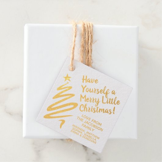 Gouden folie penseelstreek Vrolijk klein kerstcade Bedankjes Labels (Met doos)