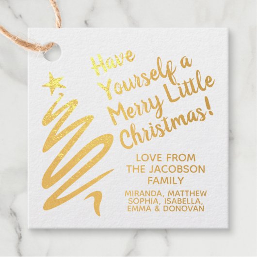 Gouden folie penseelstreek Vrolijk klein kerstcade Bedankjes Labels (Voorkant)