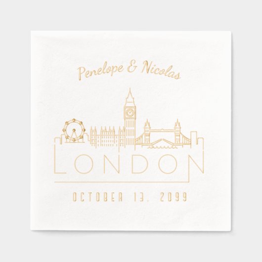 Gouden Folie Persoonlijke London Huwelijksservette Folie Servetten (Voorkant)