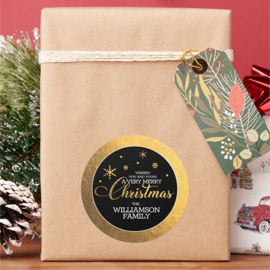 Gouden Folie Prettig Kerstfeest Ronde Sticker (Feestdagen)