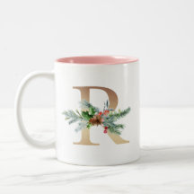 Gouden Folie R Monogram Pine & Berry Kerstmis