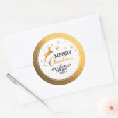 Gouden Folie Rendier Prettig Kerstfeest Ronde Sticker (Envelop)