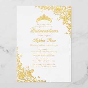 Gouden Folie Roos Quinceanera Verjaardag Uitnodiging