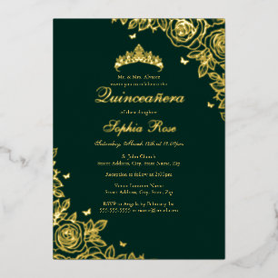 Gouden Folie Roos Smaragd Quinceanera Verjaardag Uitnodiging