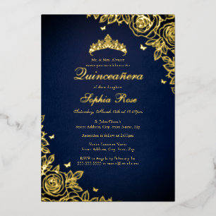 Gouden Folie Roze Navy Quinceanera Verjaardag Uitnodiging