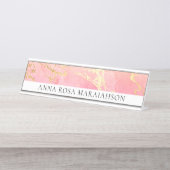 ** Gouden Folie Roze Perzik Kosmisch Universum AP3 Bureau Naambordje (Voorkant)