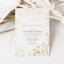 Gouden Folie Rozen Goudblad Quinceanera Feest Folie Uitnodiging